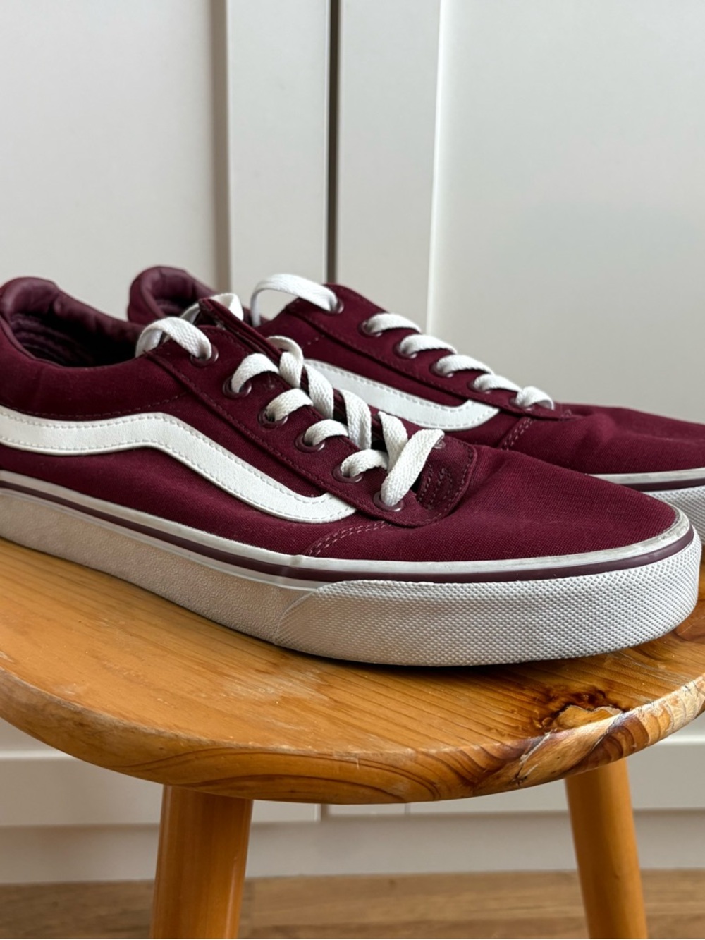 Vans Burgundy Canvas Low-Top Sneakers with White Stripe